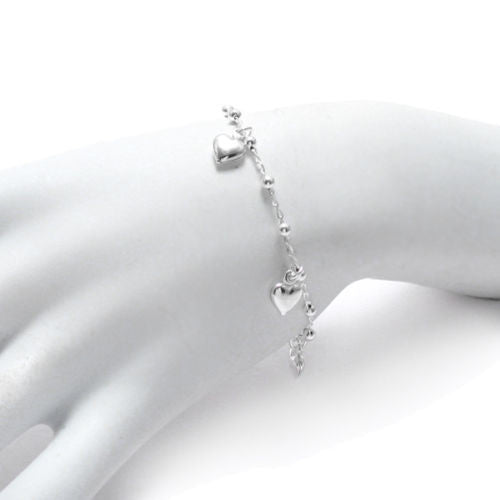 Heavy Sterling Silver Charm Bracelet with Diamond Cut Puffed Heart Charm |  Jewellerybox.co.uk